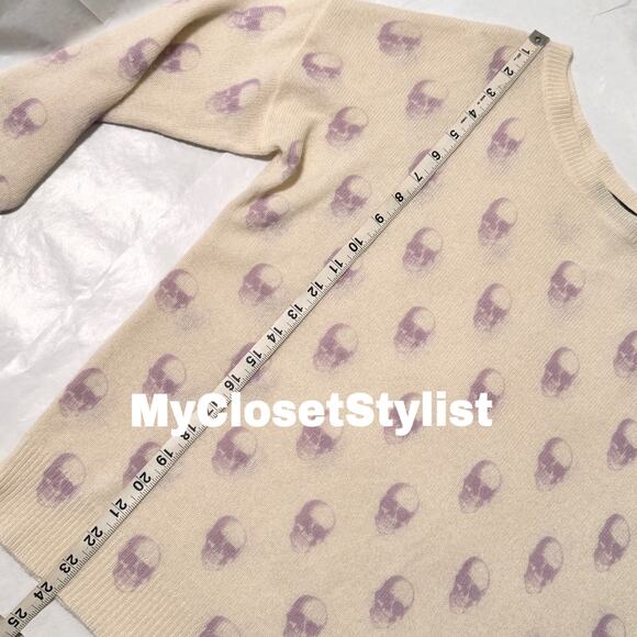 New! SKULLS CASHMERE Brand Boatneck Ethereal Skull Sweater! XS/S Cream Purple - Picture 3 of 5